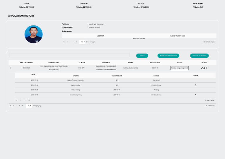 Badge Application History for Mohd Hazli | PDF | Government And Personhood