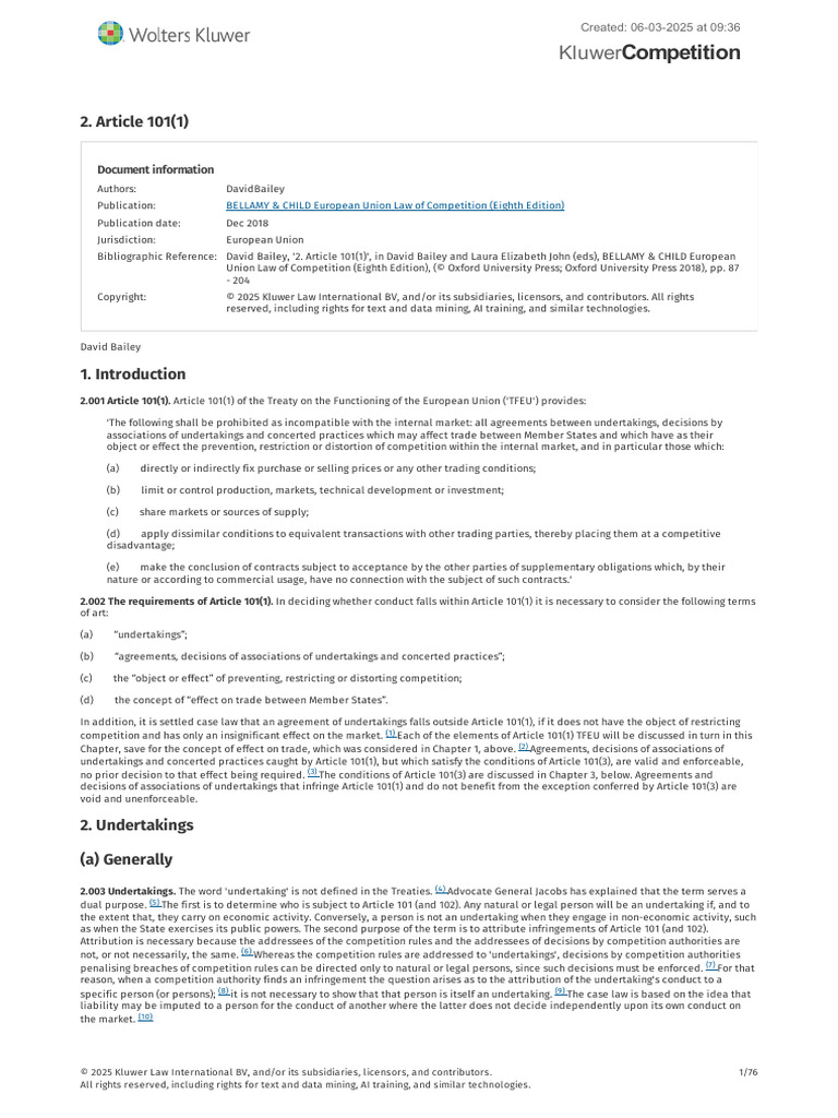 Understanding Article 101(1) TFEU | PDF | Subsidiary | Pension