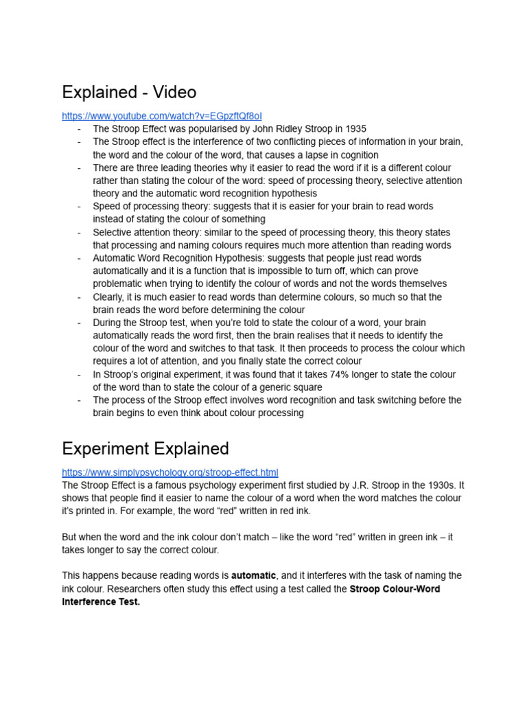 Understanding the Stroop Effect | PDF | Mental Processes | Behavioural ...
