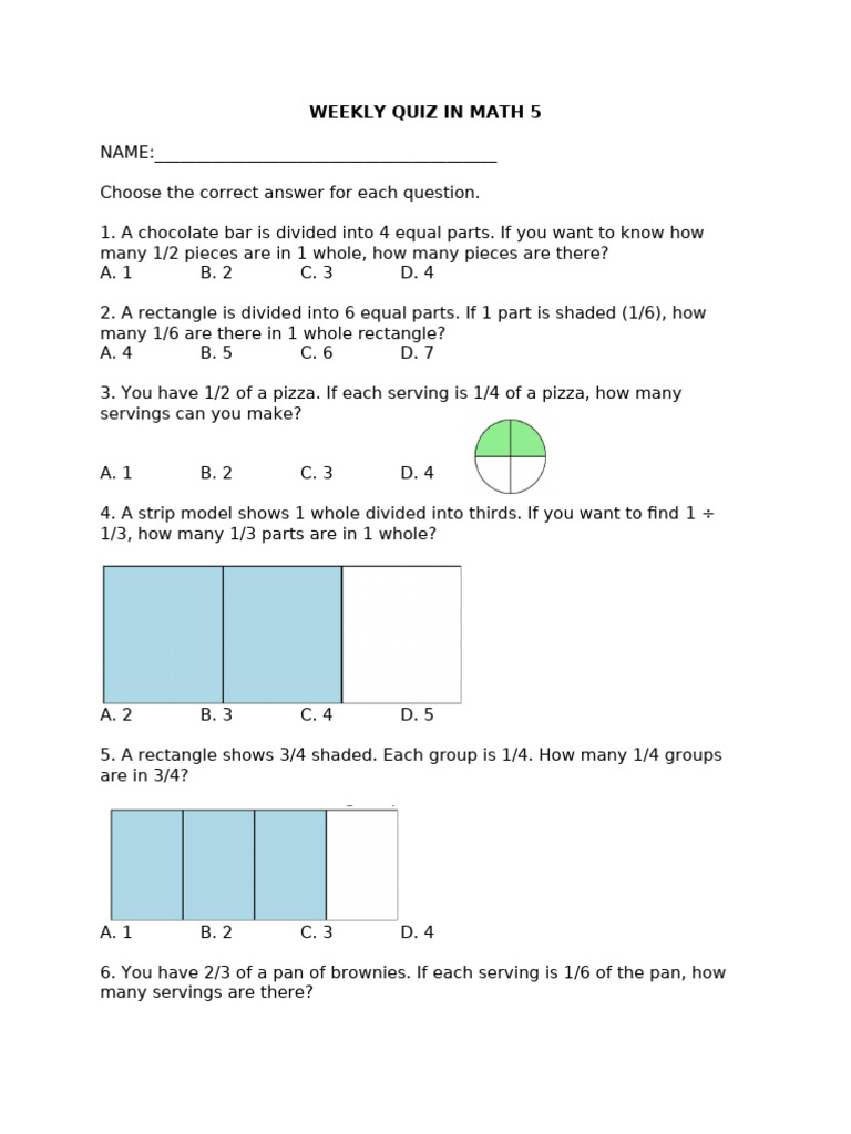 Weekly Quiz in MATH 5 | PDF