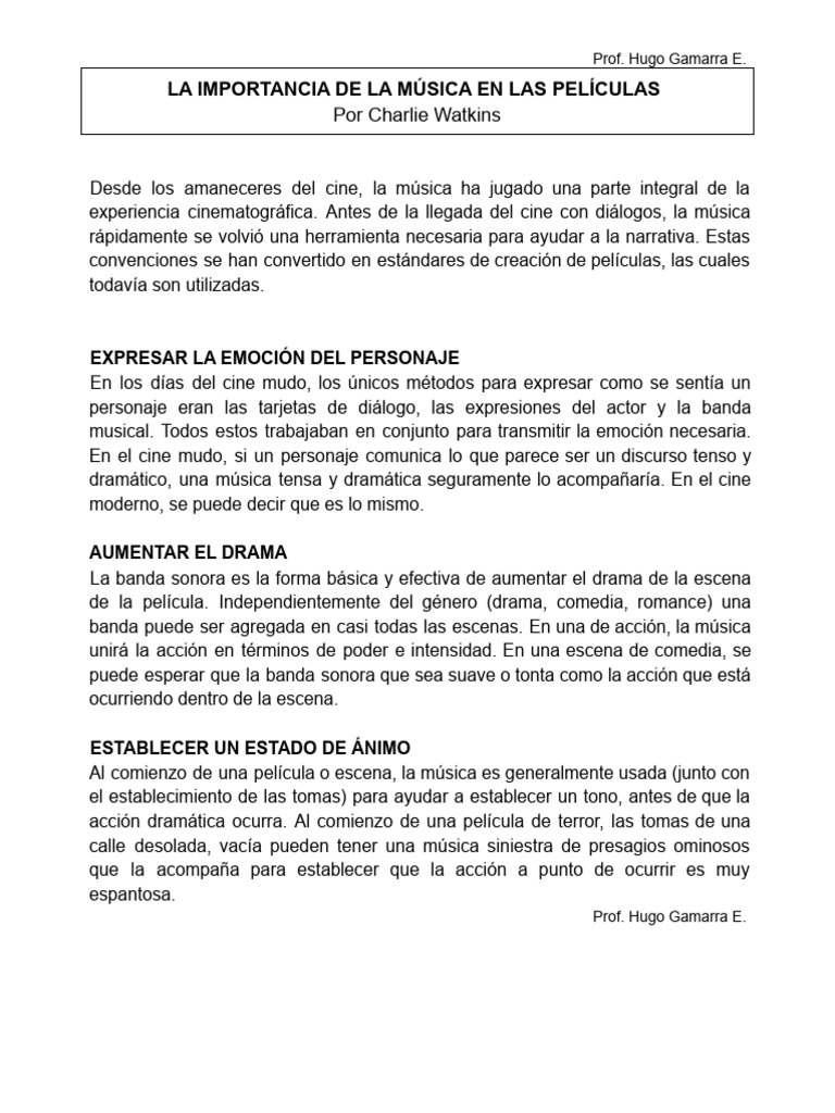 4 La Importancia de La Música en El Cine | PDF | Película muda