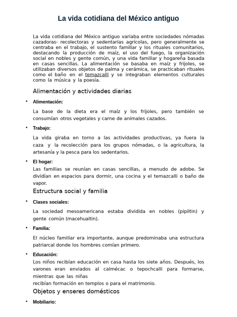 Vida Cotidiana en el México Antiguo | PDF | Mesoamérica | Era precolombina