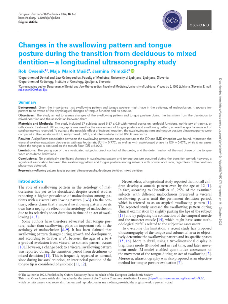 Changes in The Swallowing Pattern and Tongue | PDF | Medical Ultrasound