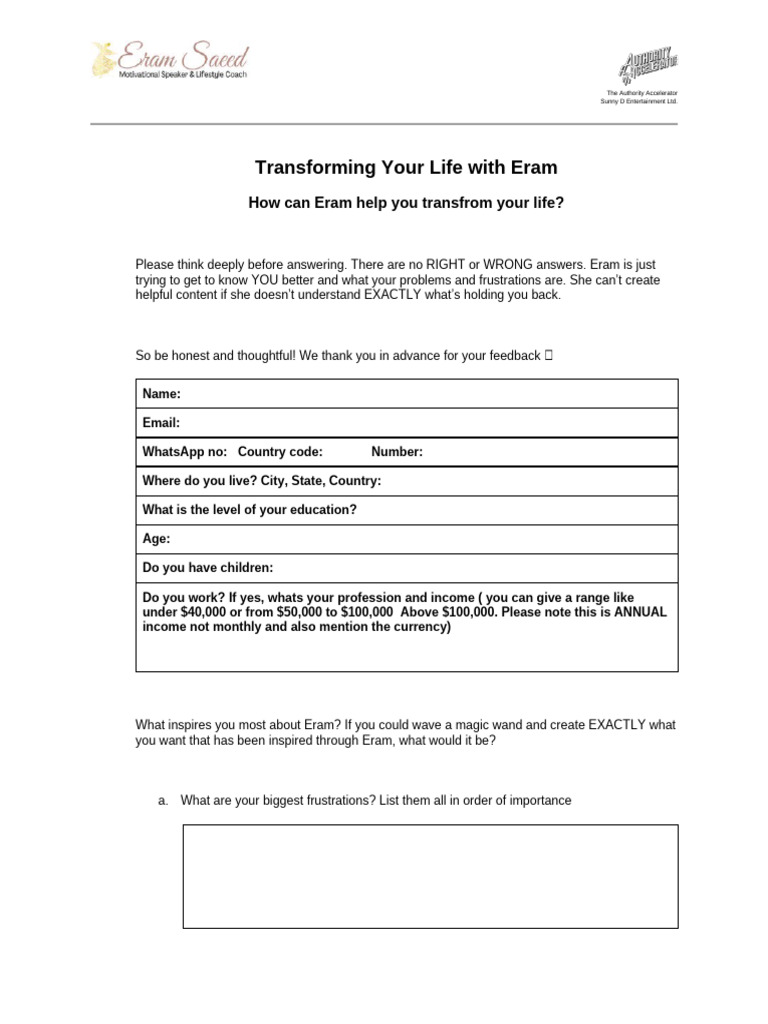 Transform Your Life with Eram | PDF