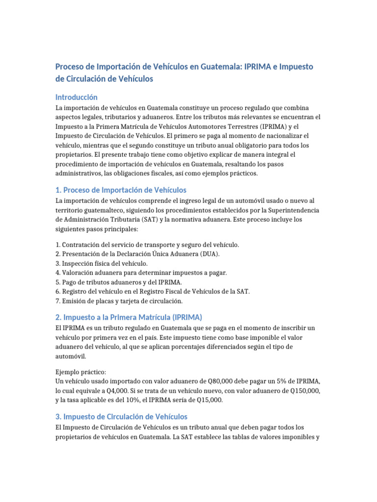 IPRIMA y Impuestos en Importación de Vehículos | PDF | Impuestos ...