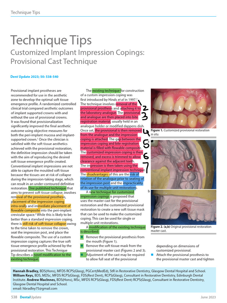 Custom Implant Impression Coping Technique | PDF | Dental Implant ...