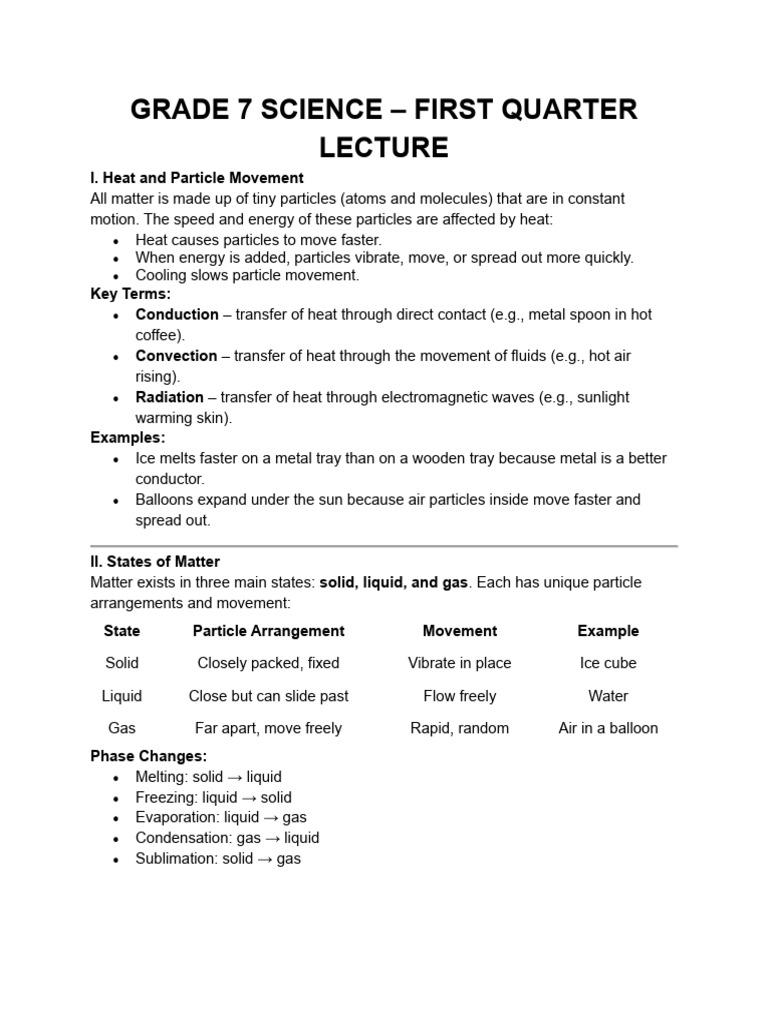 Grade 7 Science: Heat, Matter, and Solutions | PDF | Heat Transfer ...