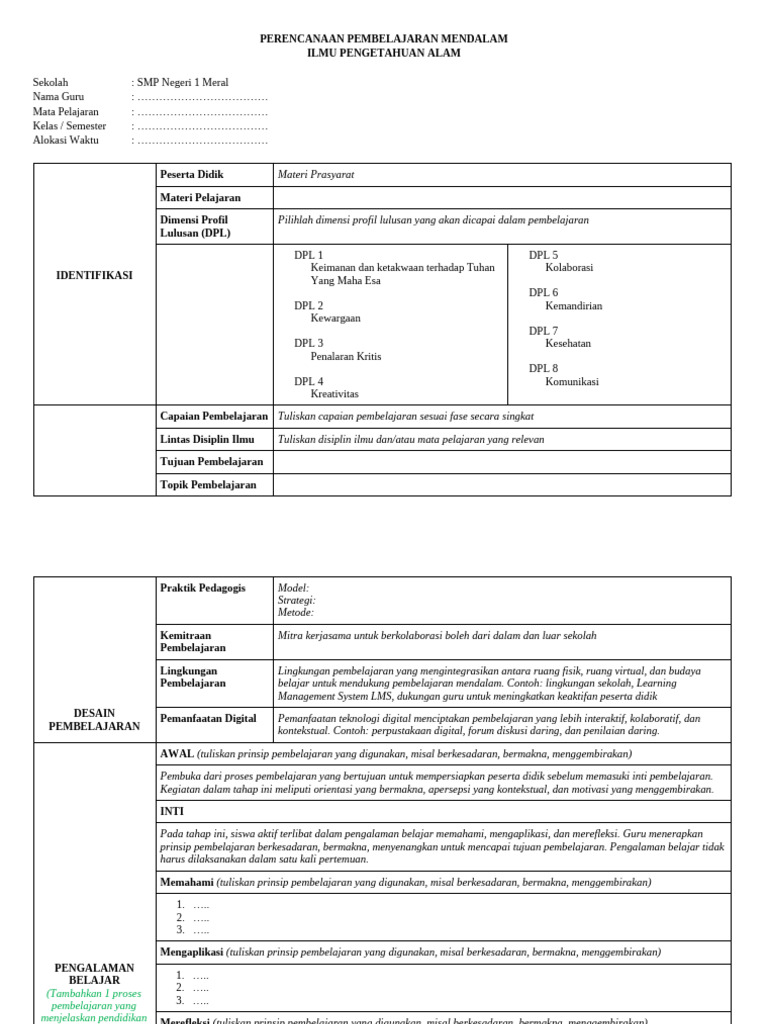 Rencana Pembelajaran Mendalam RPP | PDF