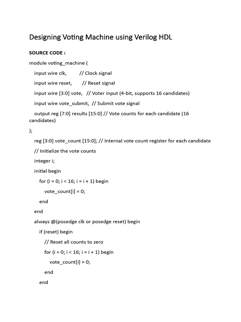 Verilog HDL Voting Machine Design | PDF | Voting Machine | Computer ...