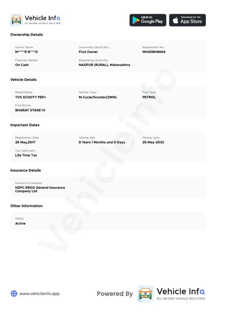 Vehicle Ownership and Details Report | PDF