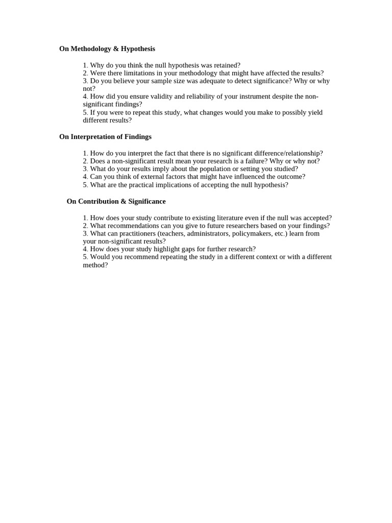 Methodology and Interpretation of Non-Significant Findings | PDF