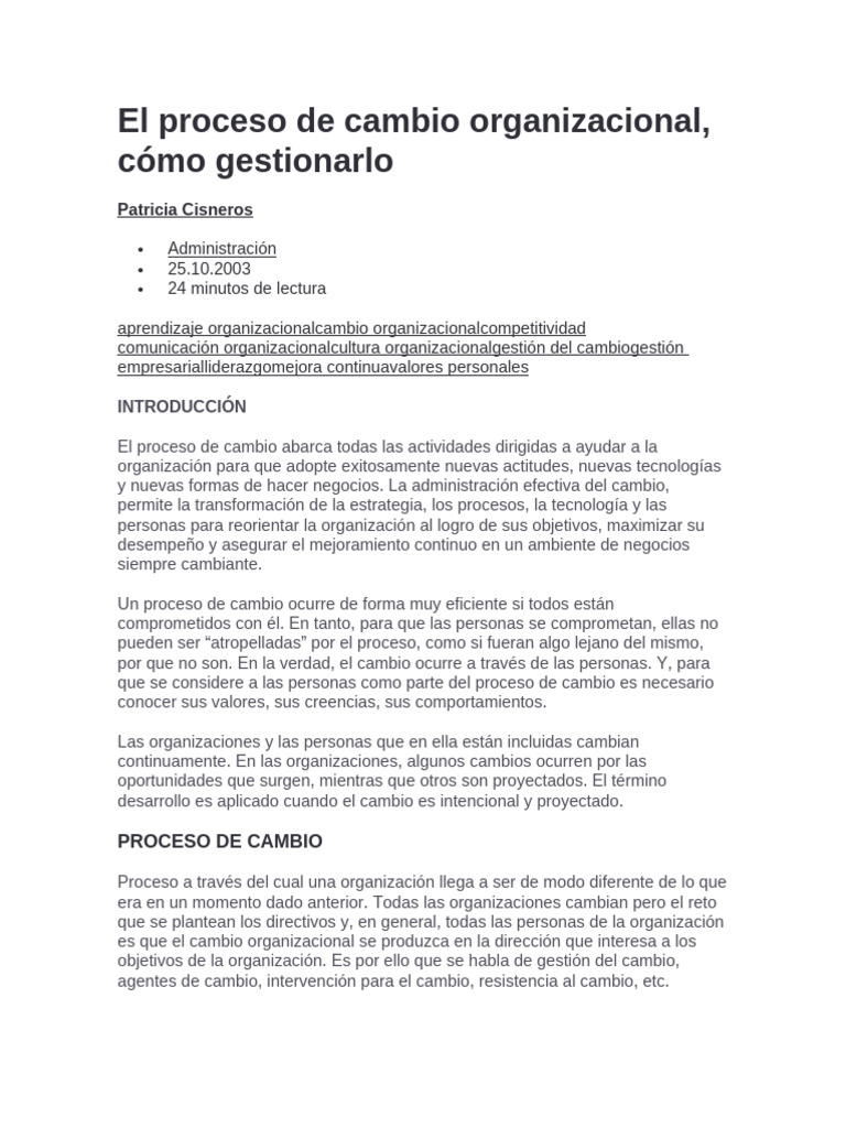 Gestión del Cambio Organizacional Efectiva | PDF | Aprendizaje | Business