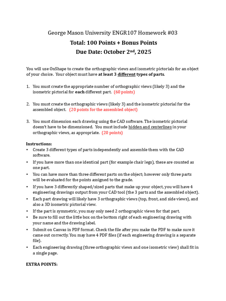 ENGR107 CAD Homework Assignment | PDF | Infographics | Technical Drawing