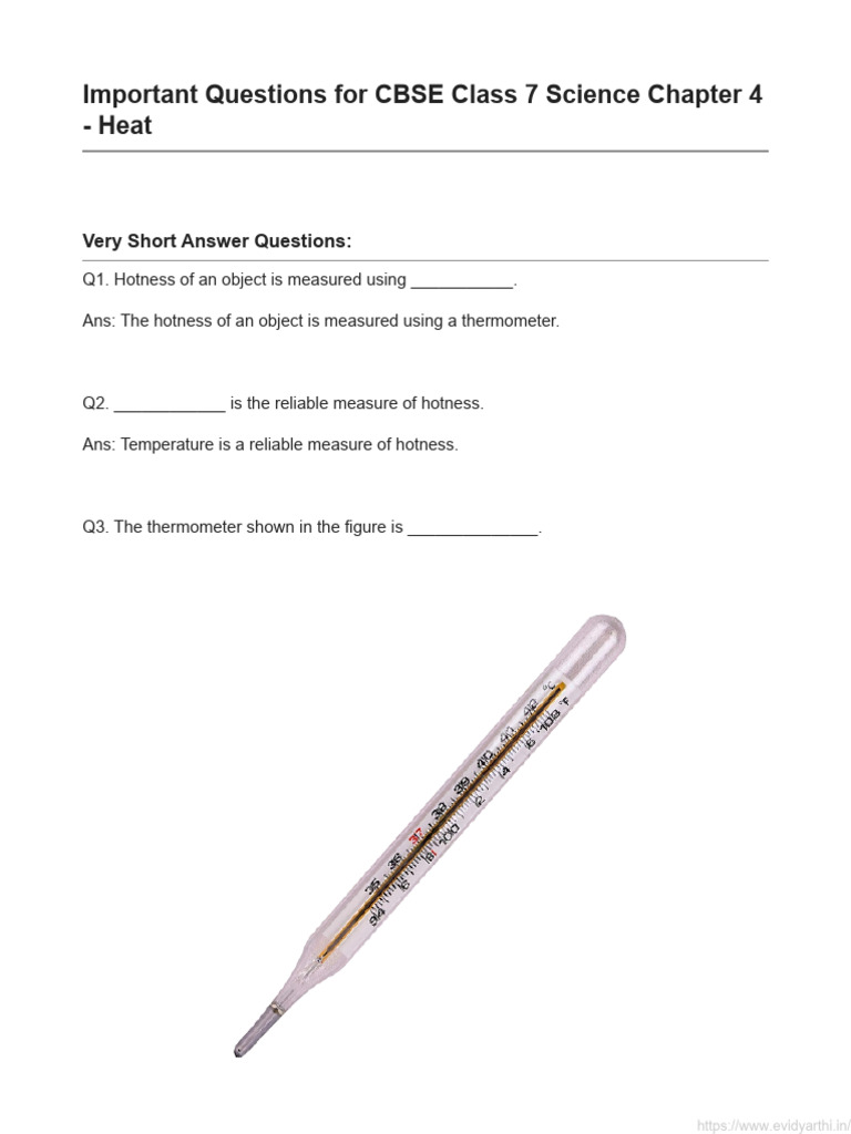 Key Questions on CBSE Class 7 Heat | PDF | Temperature | Convection