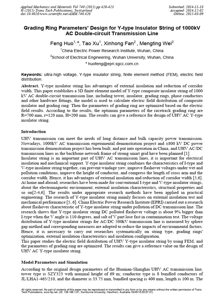 Grading Ring Parameters' Design For Y-Type Insulator String of 1000kV ...
