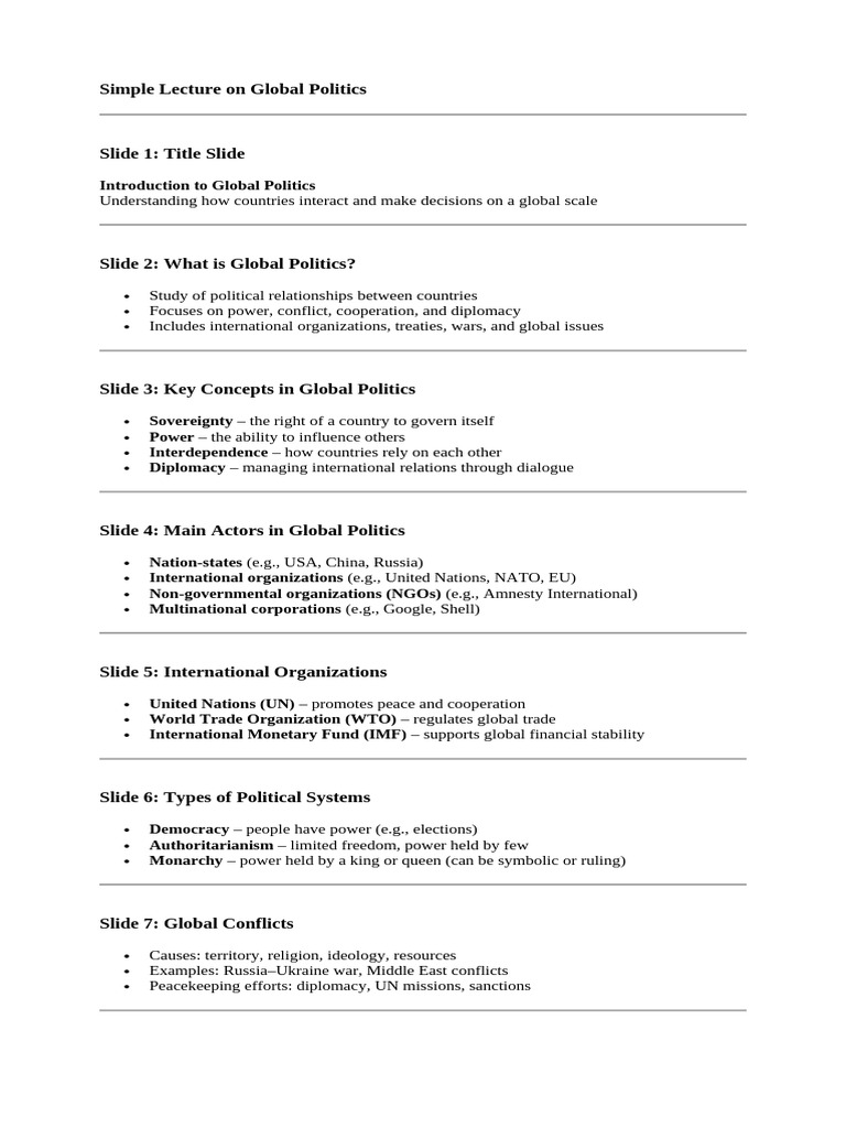 Introduction to Global Politics Overview | PDF