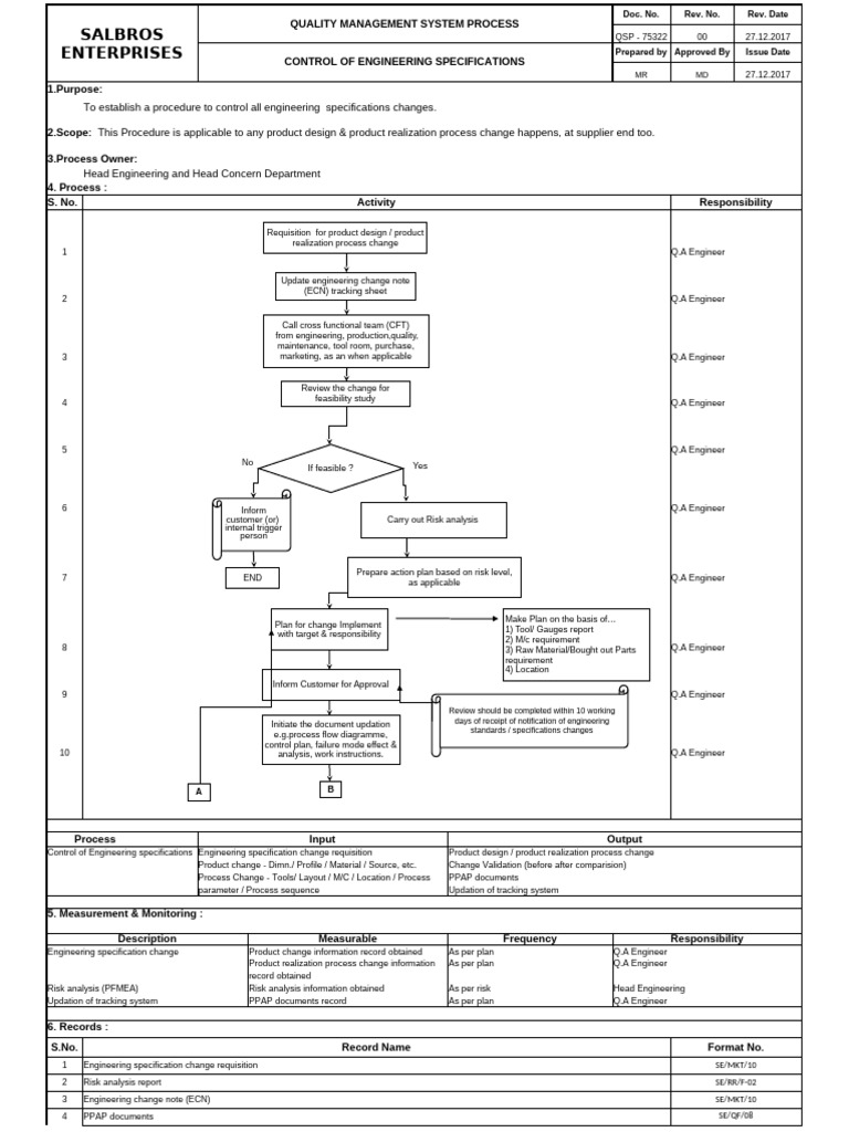 Engineering Specification Control Process | PDF | Specification ...