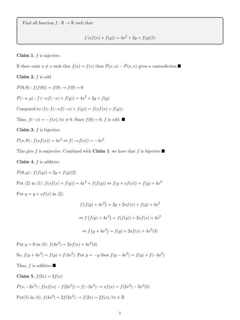 Solutions for Function f: R → R | PDF
