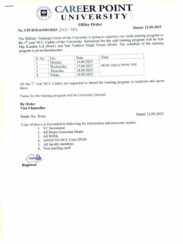 NCC Cadets Training Program Schedule | PDF