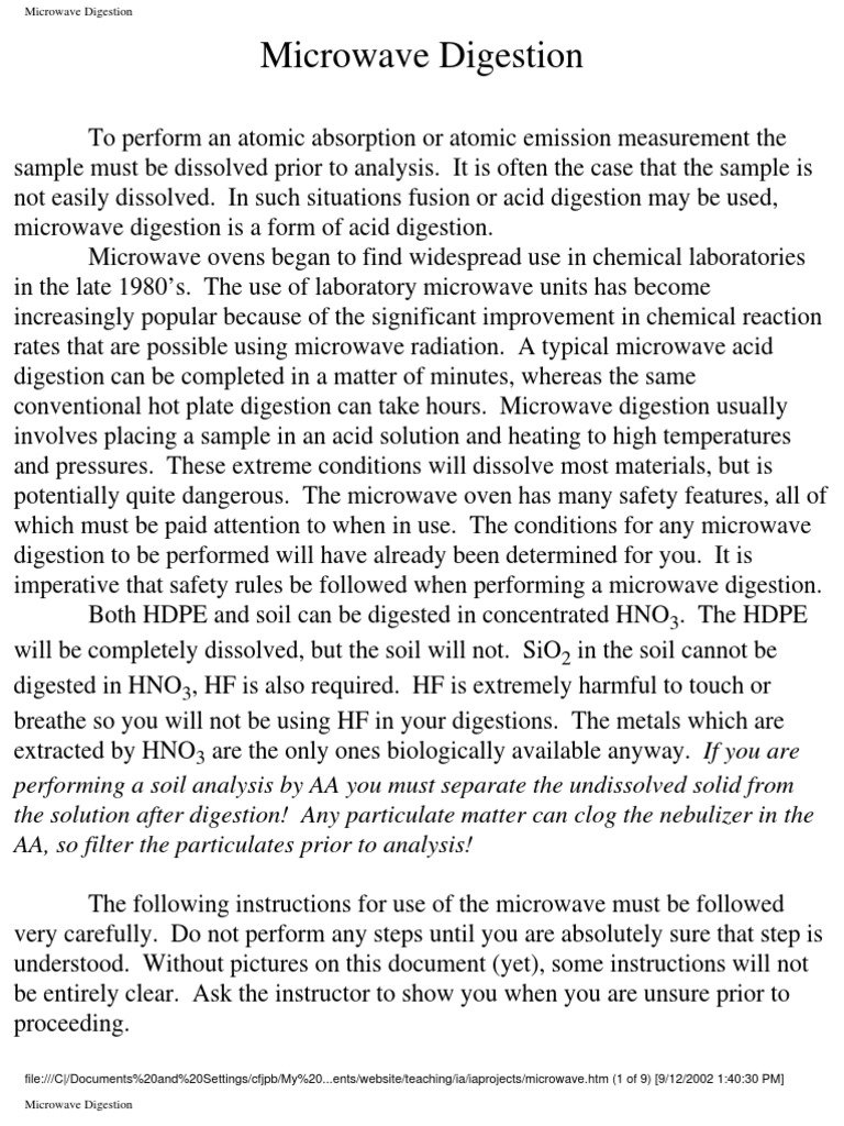 Microwave Digestion Method PDF Screw Microwave