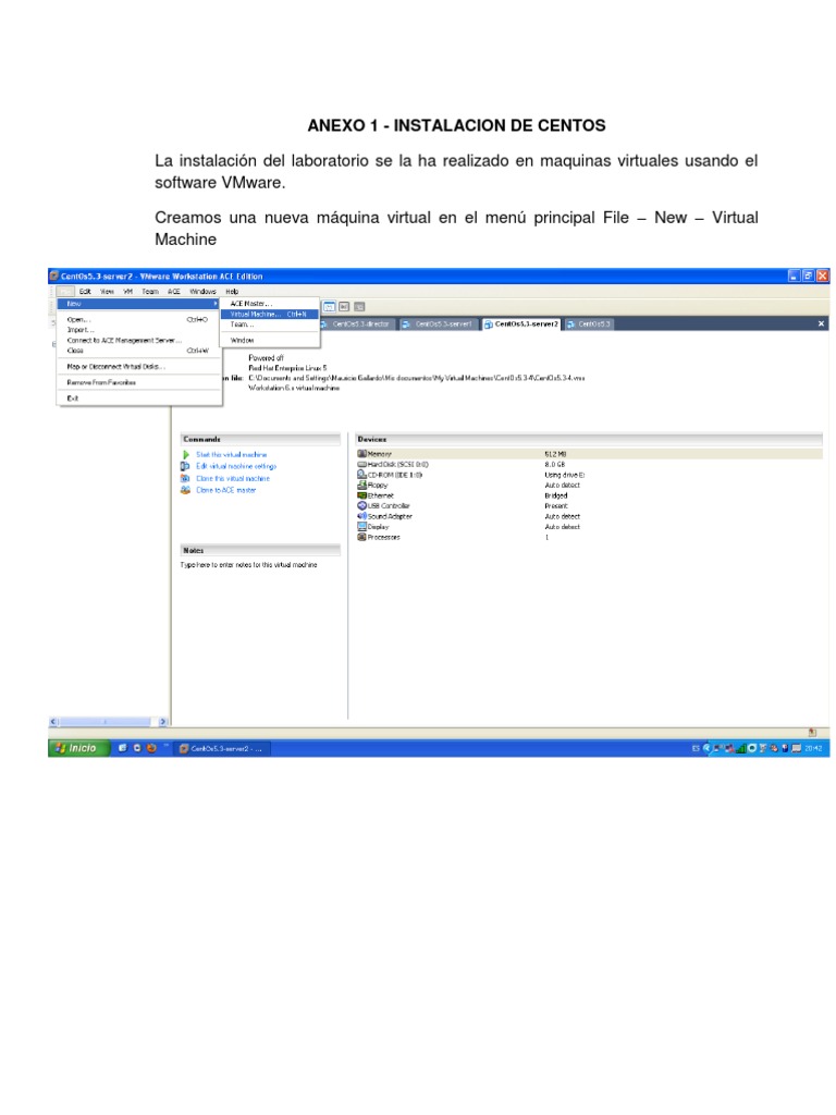 Guía de Instalación de CentOS en VMware | PDF | Contraseña | Disco compacto