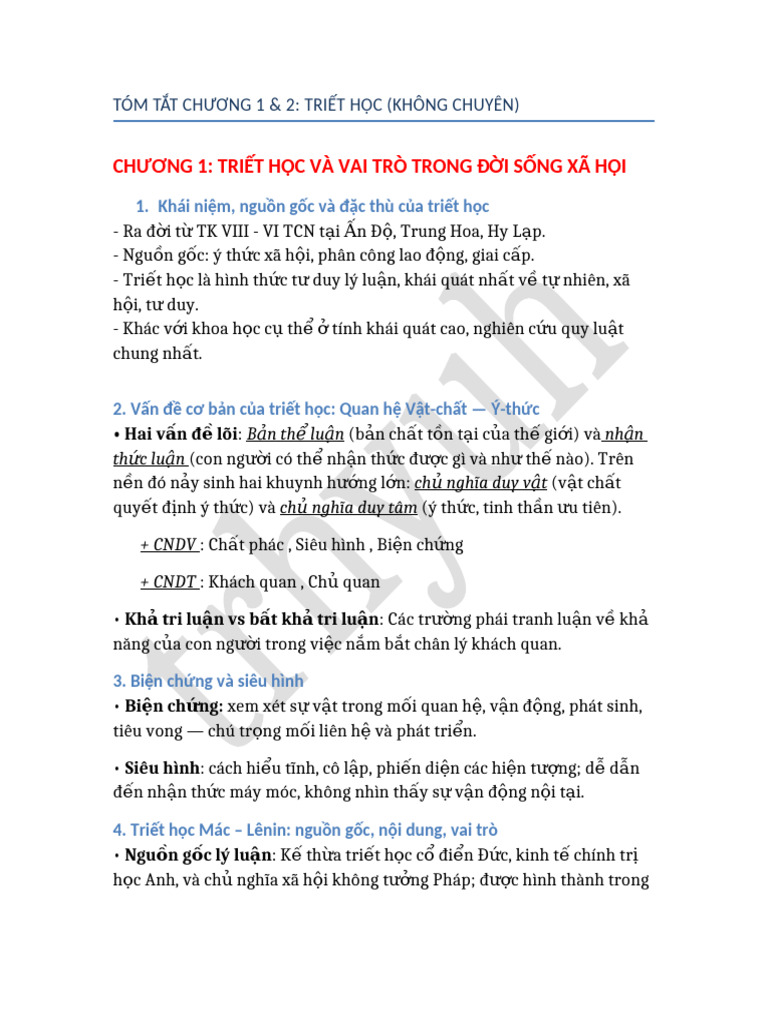 Tom Tat Chuong 1 2 Triet Hoc | PDF