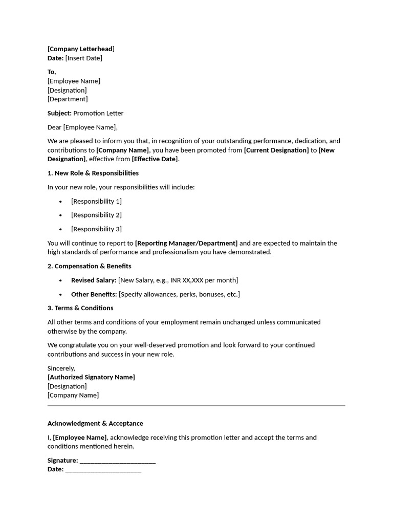 Promotion Letter Template for Employees | PDF