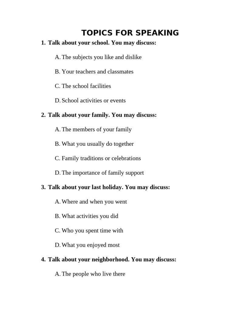 Engaging Speaking Topics for Students | PDF