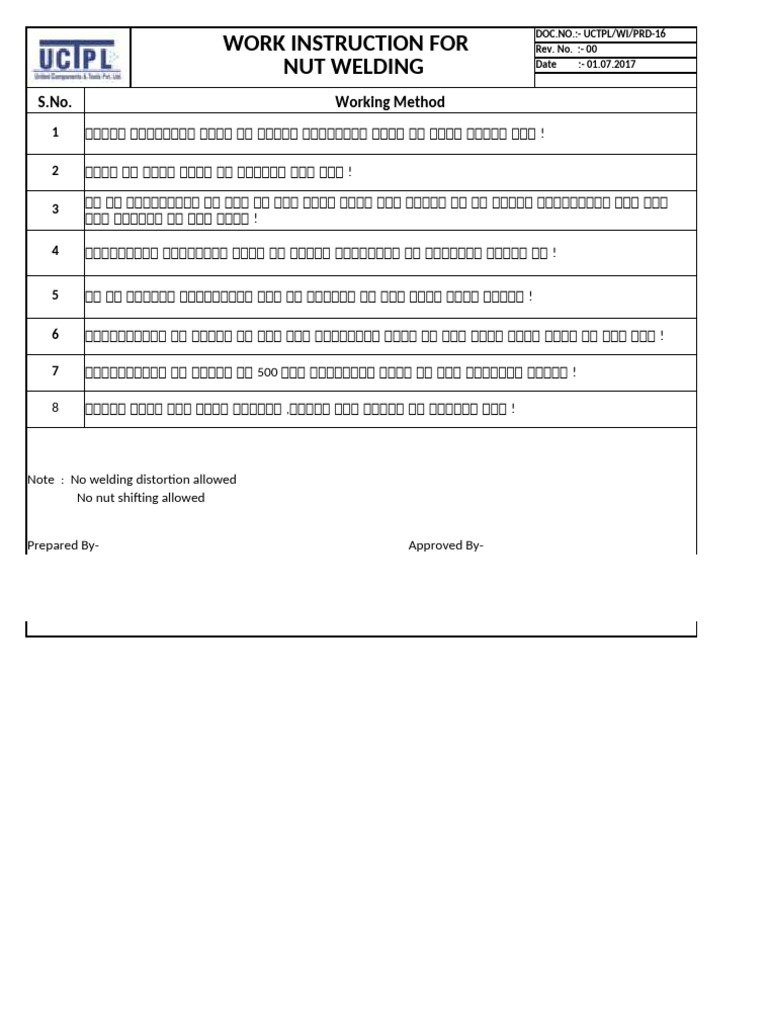 Nut Welding Work Instruction | PDF