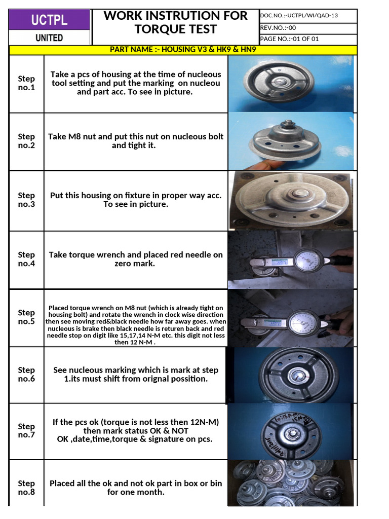 Torque Testing Procedure for Housing Parts | PDF