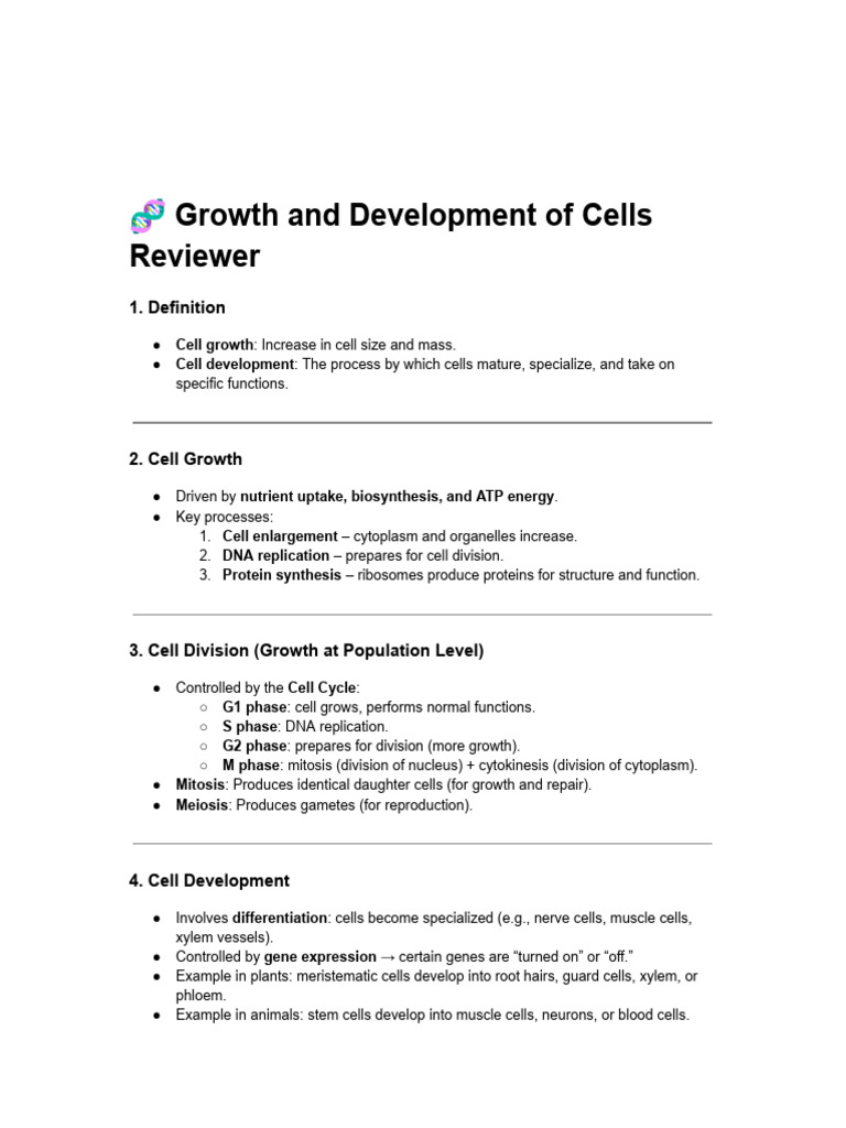 Growth and Development of Cells | PDF