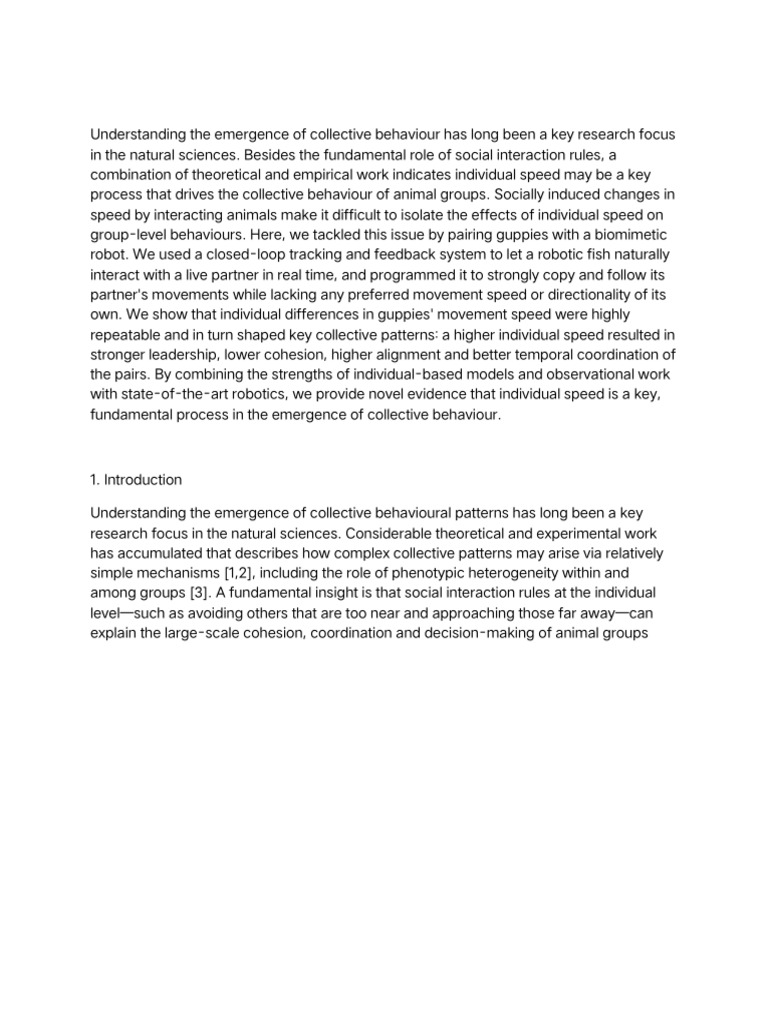Individual Speed in Collective Behaviour | PDF