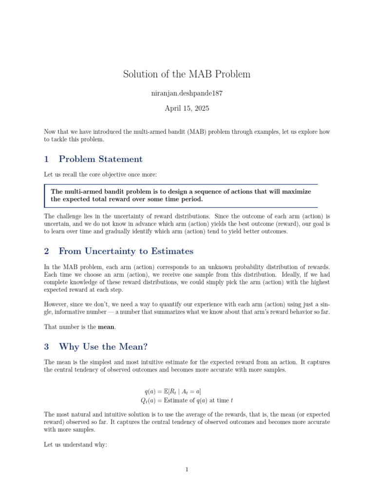 Multi-Armed Bandit Problem Solutions | PDF | Mathematics | Applied ...