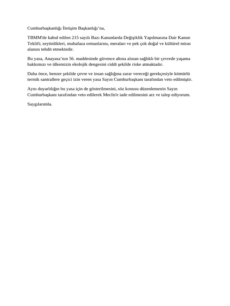 Zeytinlik Yasasi Cimer Basvurusu | PDF