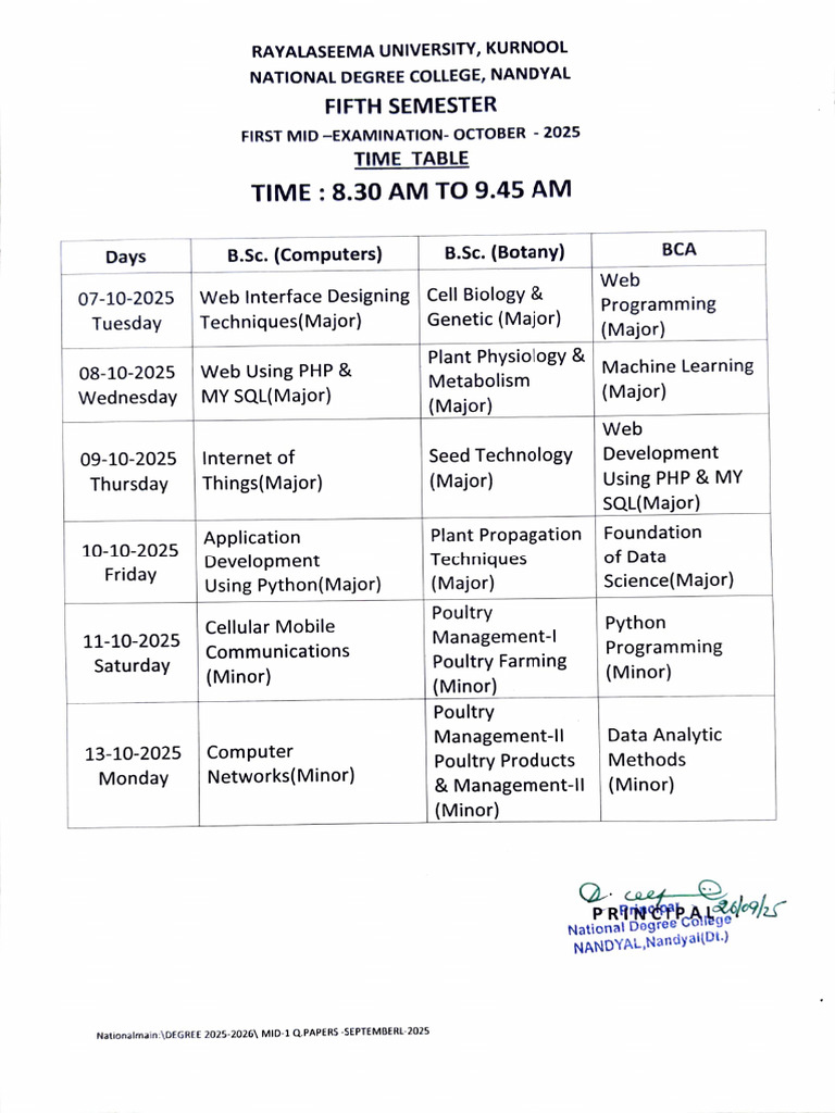 5th Sem First Mid Exam Time Table FN and AN | PDF | Life Sciences | Biology