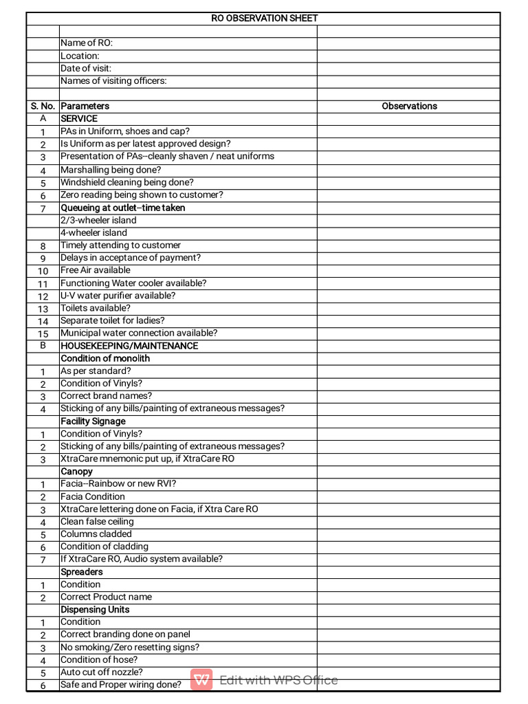 RO Observation and Pre-Commissioning Checklist | PDF