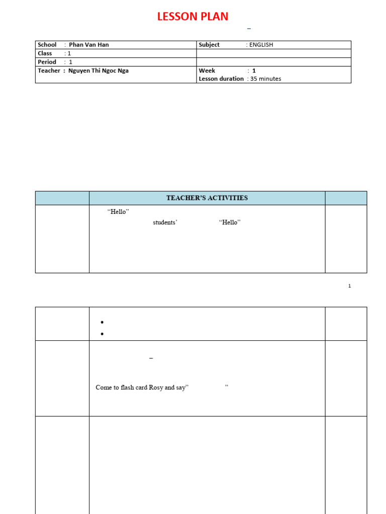 Grade 1 English Lesson Plan: Greetings | PDF | Phonics | Vocabulary