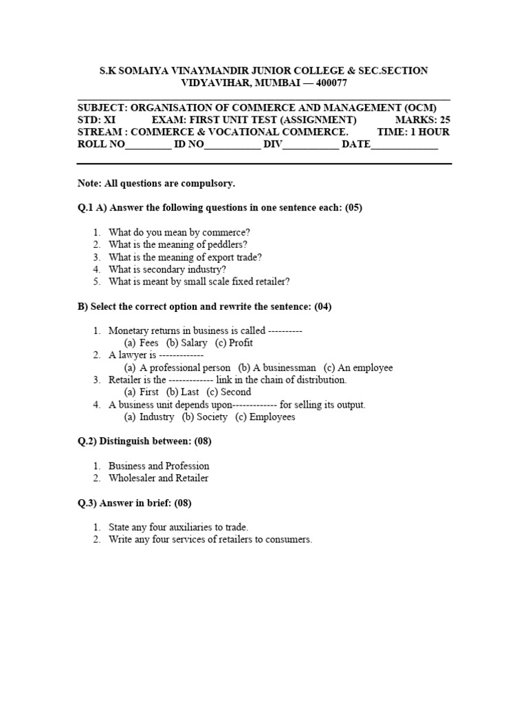 Ocm Unit Assignment | PDF