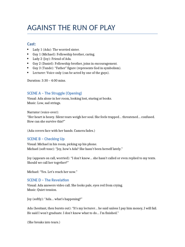 Against The Run of Play Script | PDF