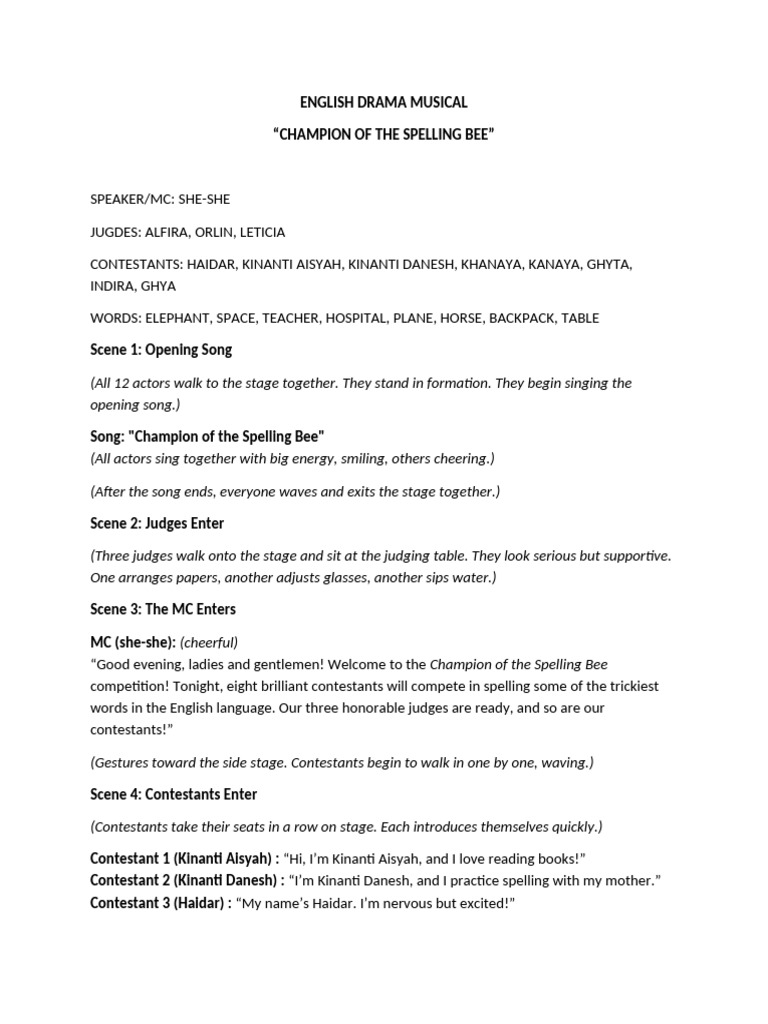 Spelling Bee Musical Performance Guide | PDF