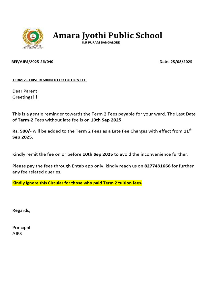 Term 2 Fee Reminder 1 | PDF