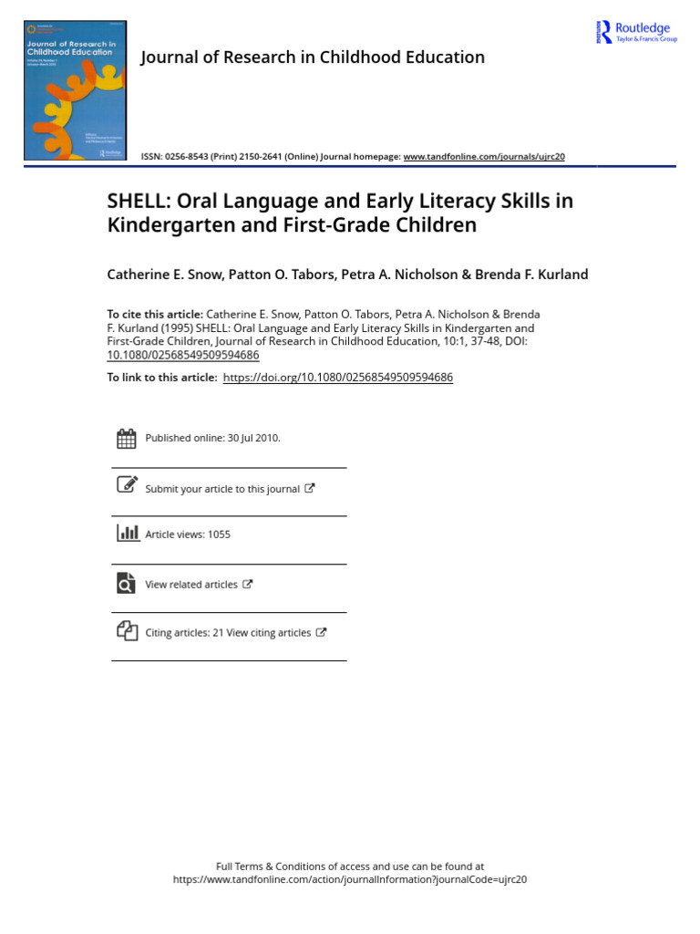 SHELL: Language Skills in Kindergarten | PDF | Literacy | Linguistics