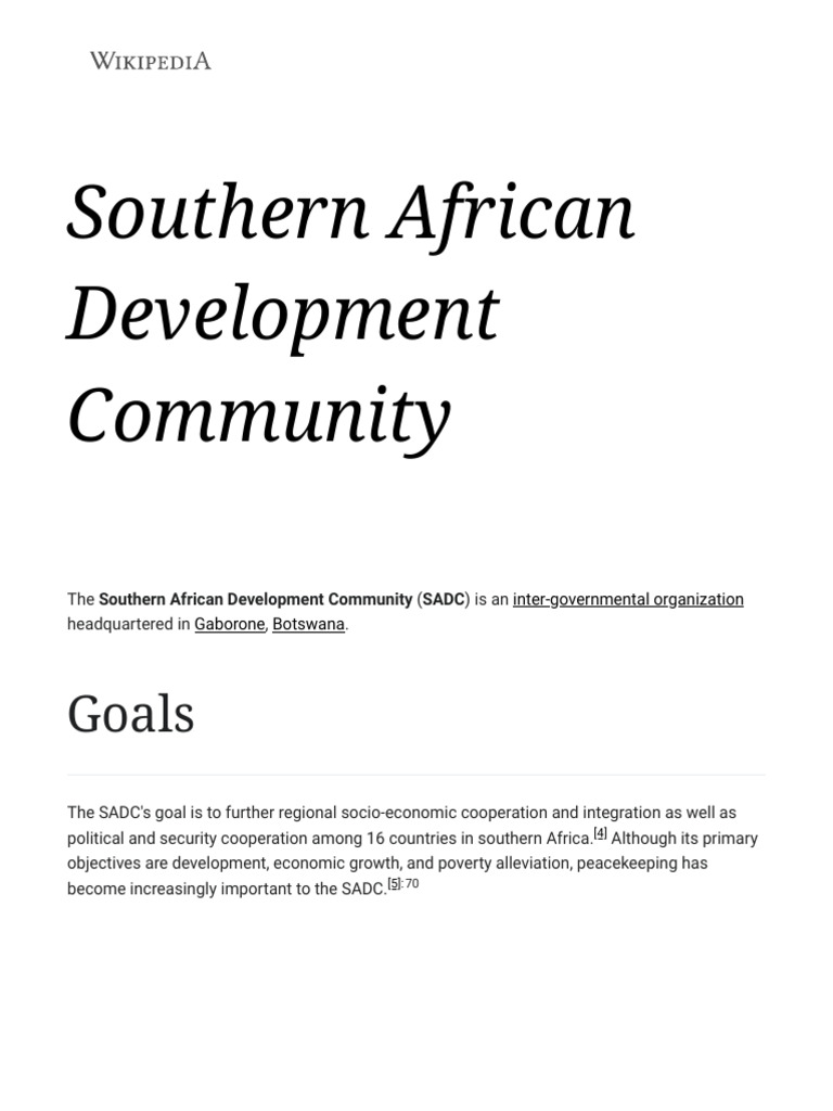 Southern African Development Community - Wikipedia | PDF