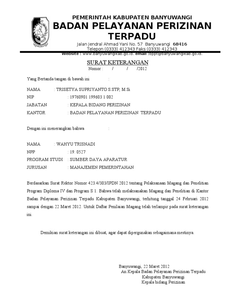 SURAT KETERANGAN MAGANG
