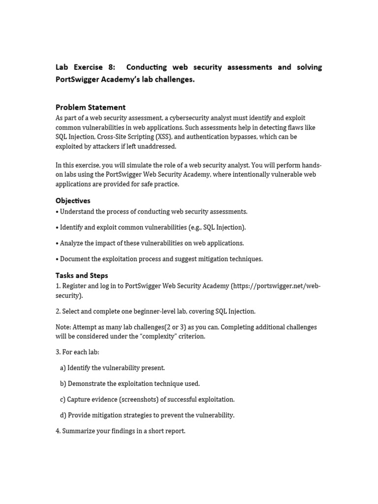 Web Security Assessment Lab Guide | PDF