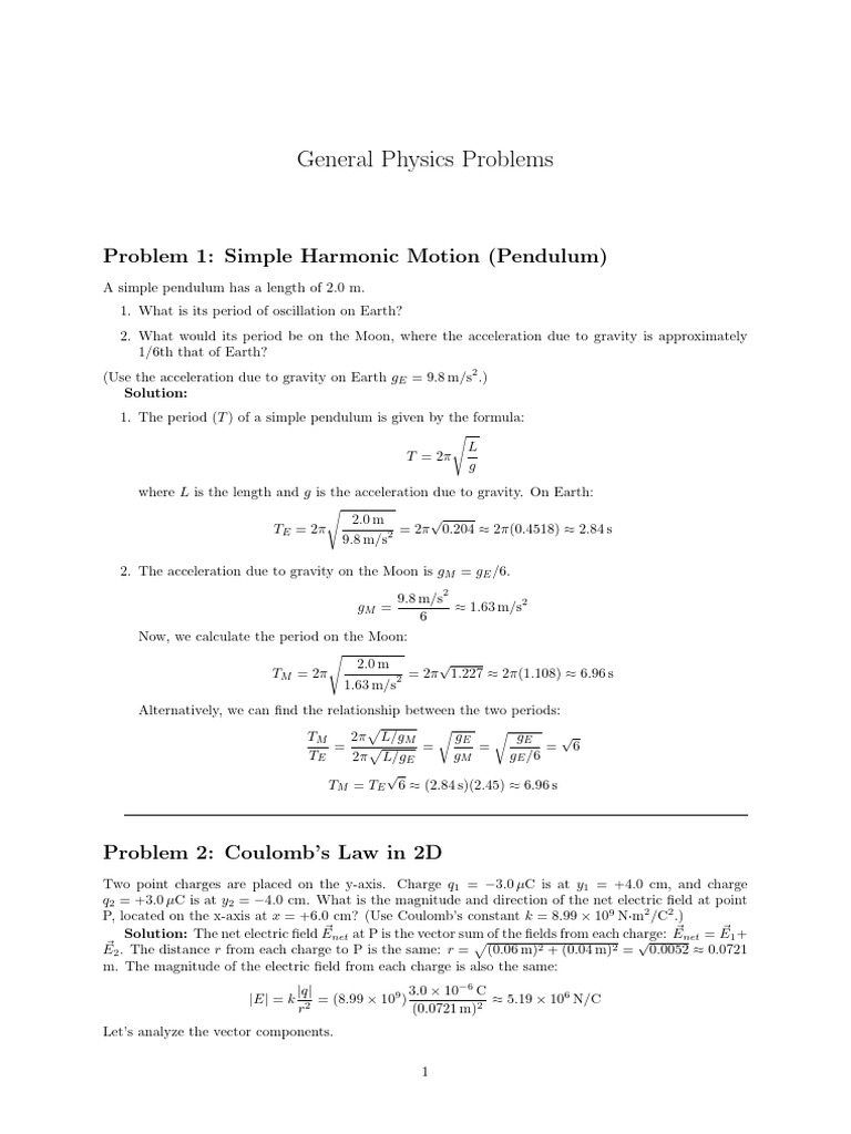 Physics Problems: Pendulum, Charges, Fluid Dynamics | PDF | Pressure ...