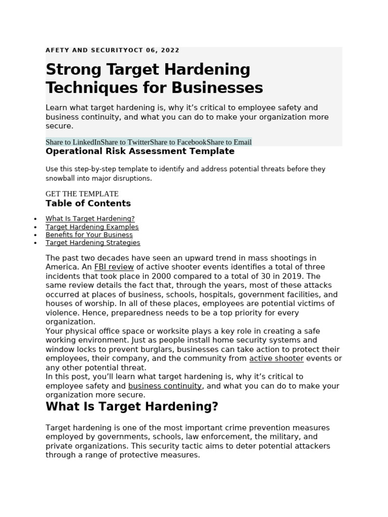 Strong Target Hardening Strategies | PDF | Physical Security | Securities