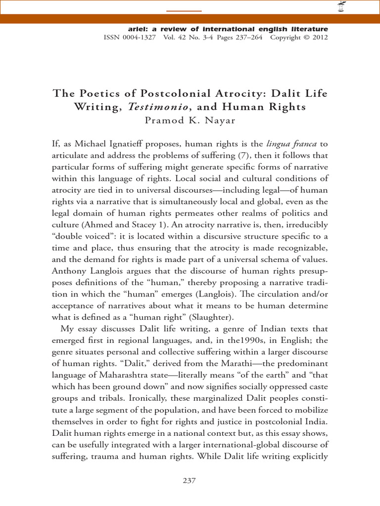 Nayar - Dalit Life Writing and Human Rights | PDF | Testimony | Narrative