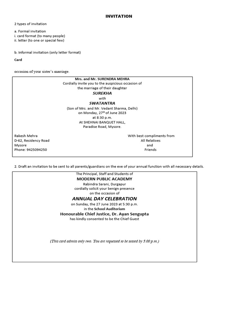Types of Formal and Informal Invitations | PDF
