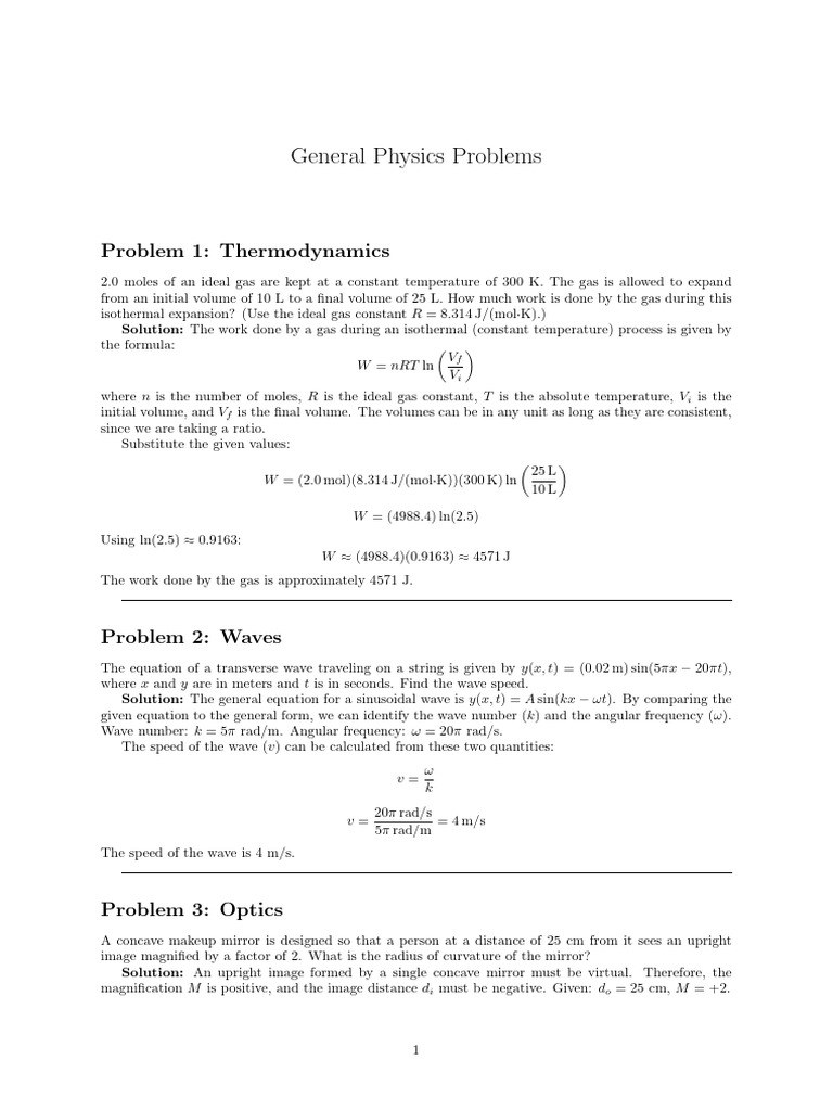 Physics Problems: Thermodynamics, Waves, Optics | PDF | Physical ...